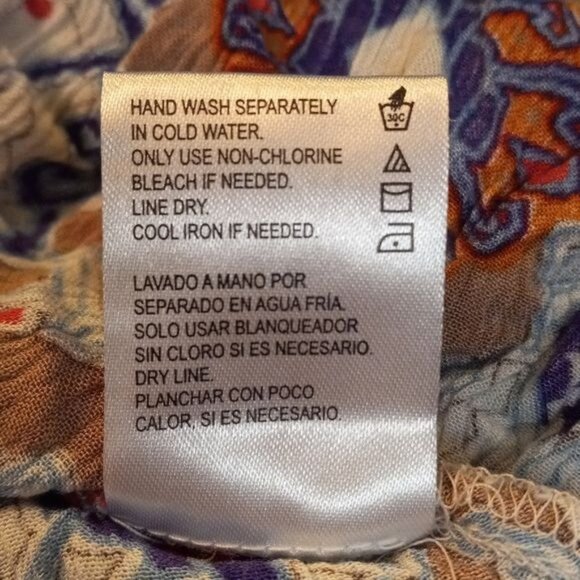 Patrons Of Peace XS Crop Top Boho Peasant Colorful Geometric Crinkle Broomstick - Picture 8 of 8